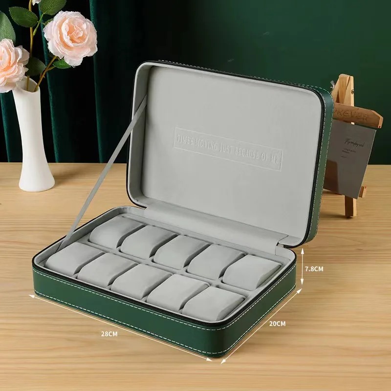 Jewelry Pouches 6/10/12 Slot Green Inside Gray Watch Pillow Storage Bag Zipper Box Portable Home Travel Organizer