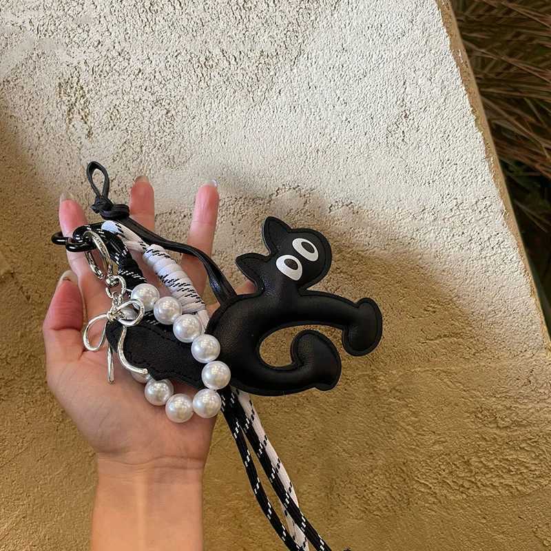 Korean Retro 3D Leather Cat Rope Lanyard Pendant Chain Strap For iPhone Keyring Bag Camera Women Phone Hanging Rope Cord GiftT251127