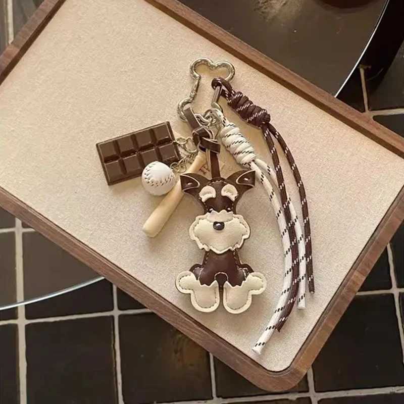 3D Cute PU Leather Dog Keychains For Women Bag Pendant Creative Car Hanging Ornaments Bag Accessory Key Chains GiftT251127