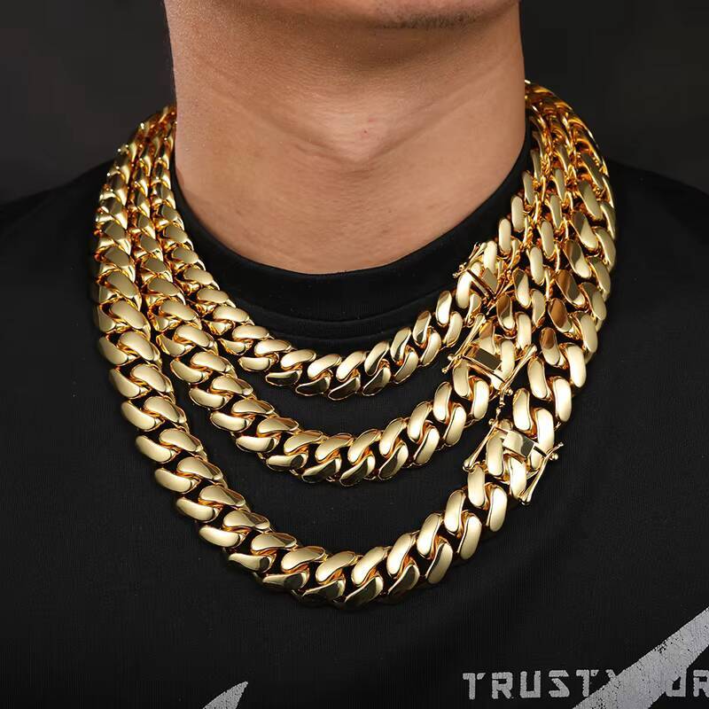 22mm Cuban Chain Necklace Fashionable and Luxurious Gold-plated Miami Hip-hop Style Accessory