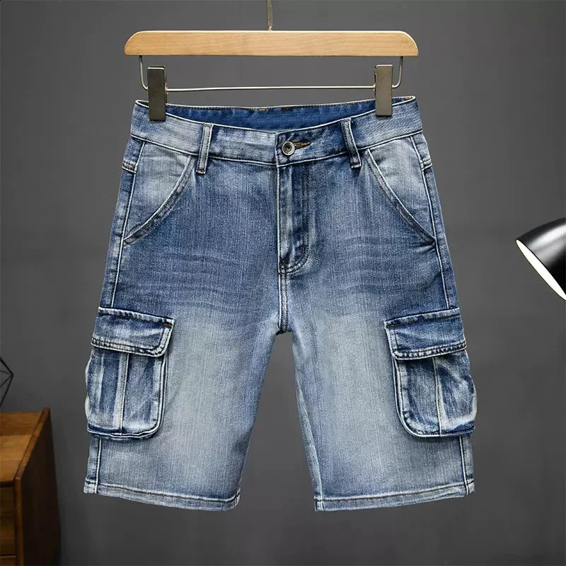 Multi pocket five point denim shorts mens loose oversized crop plus summer thin street cargo shorts mens 44 250423