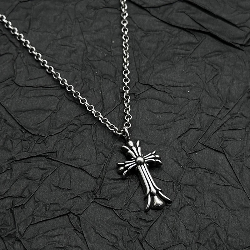 S925 sterling silver retro old small double-layer cross pendant necklace European and American men and women niche 251124 - view 3
