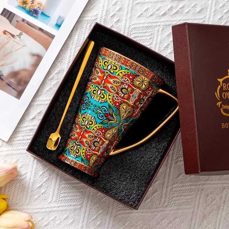 Large capacity mug light luxury retro bone china water cup European style creative coffee cup office Tea cup Christmas Gift C251127