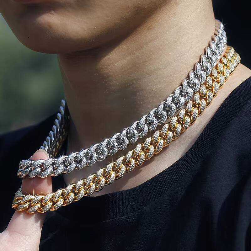 Custom Cadena Thick 14k Gold Plated Moissanite Hip Hop Iced Out Jewelry Bling Vvs Moissanite Diamond Miami Cuban Link Chain Necklace Men