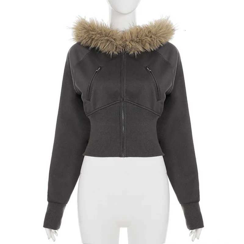 2025 New Autumn Winter Hooded Jackets Fashion Women Long Sleeve Slim Y2K Zipper Vintage Coats High Street Fleece Pocket OutwearXJ251127