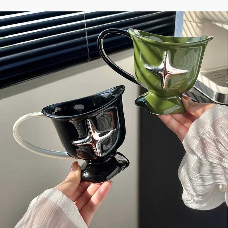 Simple Ceramic Mug Large Handle Coffee Milk Mug Beverage Household Tea Cups Water Cups Couple Cups C251127