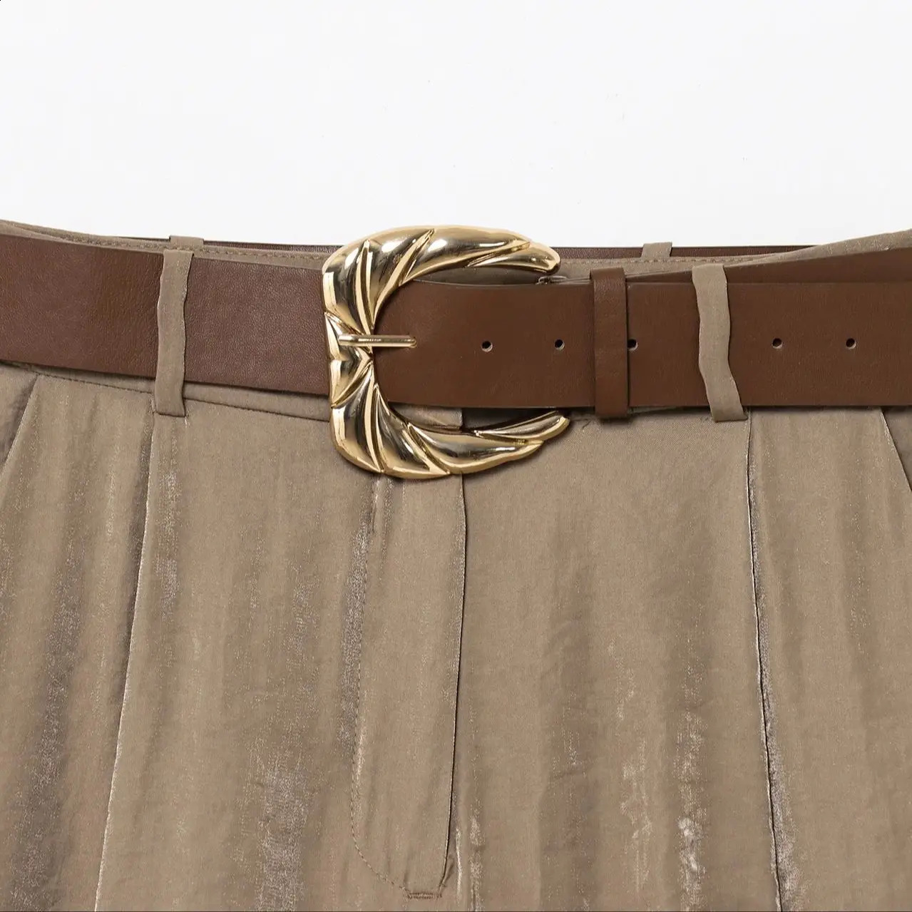 ZBZA Womens Retro Pants with Belt High Waist Pocket Office Double Pocket Solid Straight Wide Leg Pants Summer Fashionable Trousers 250427