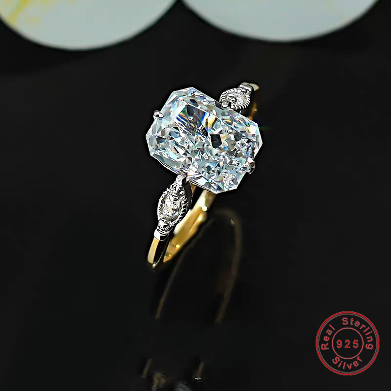 US Size 5-9 Stunning Ice Cut White Moissanite Diamond Luxury Jewelry Genuine 100% 925 Sterling Silver 18K Gold Party Women Wedding Engagement Band Rin