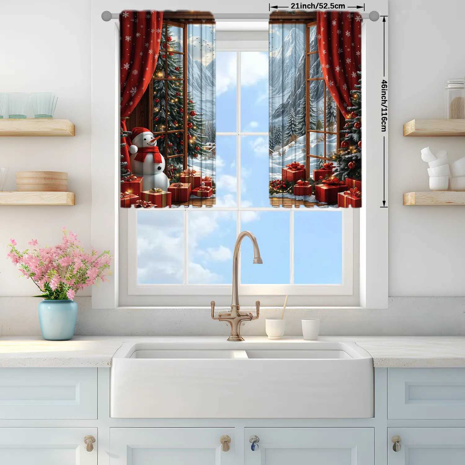 Curtain Christmas 2pcs Christmas Wonderland Printed Curtain for Christmas Home Decor - Rod Pocket Window Treatment for BedroomOfficeKitchen Y251126