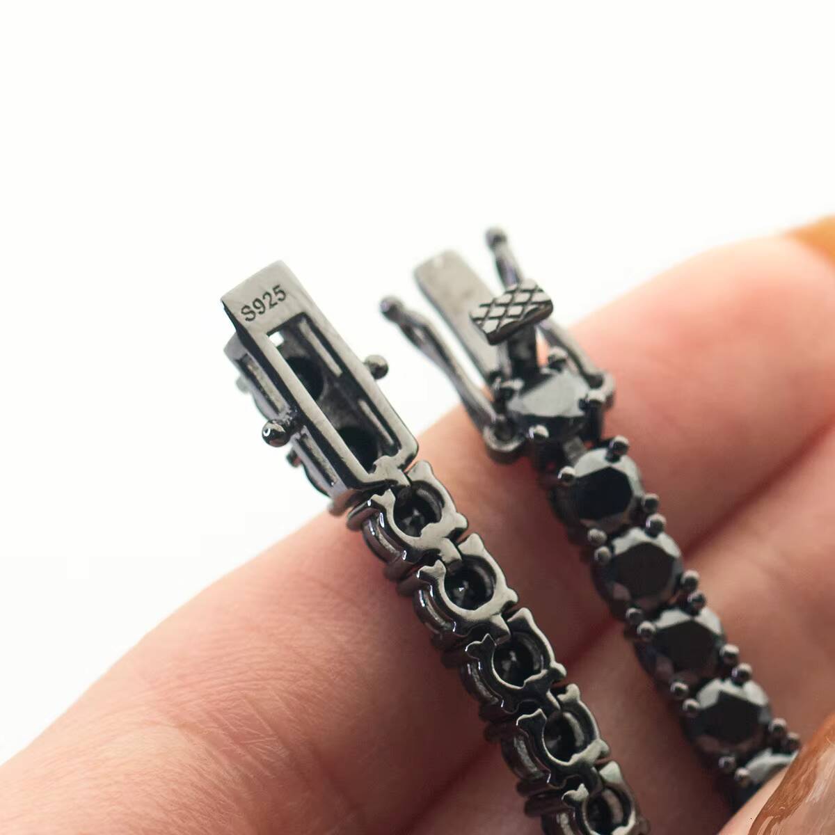 Hip Hop Jewelry Silver Black Gold Plated Black Moissanite Diamond Men Tennis Bracelet - view 5