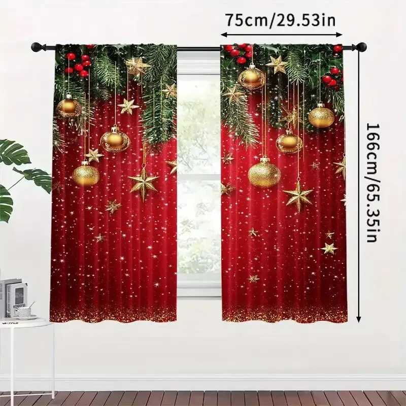 Curtain Christmas 2pcs - Christmas curtains festive red Christmas polyester printed curtains home decoration room decoration Y251126