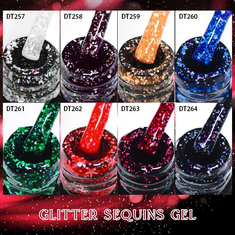 MEET ACROSS 7ml White Snowflakes Gel Nail Polish Glitter Christmas Sequins Gel Semi Permanant Soak Off Nail Art Varnish ManicureT251127