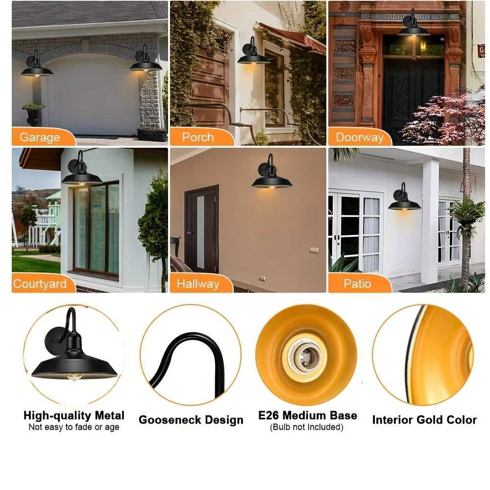 Vintage Gooseneck Barn Wall Lamp - Matte Black Outdoor Wall LampAlexa-Enabled Smart Outdoor Sconce Easy InstallationM251127