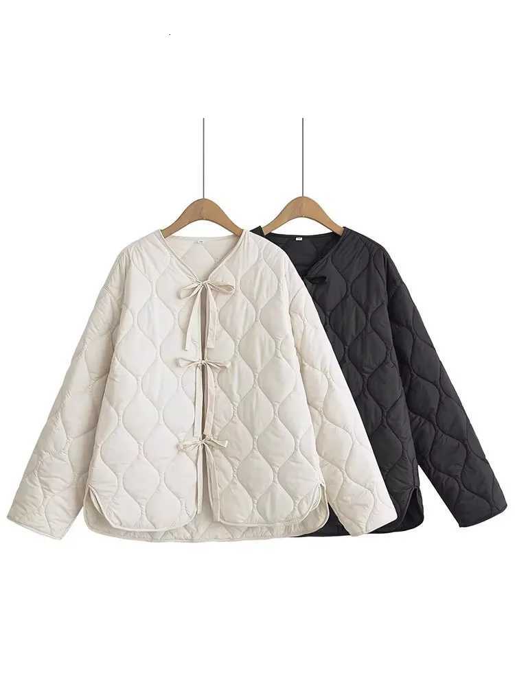 HH Autumn Jacket For Women 2024 New Fashion Bow Lace Up Cropped Coat Long Sleeve Quilted Jacket Woman Solid Casual OuterwearXJ251127