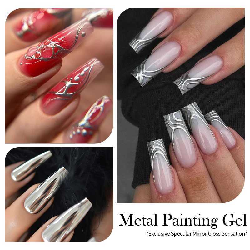 BORN PRETTY Super bright Metallic Painting Gel Polish 5ML Gold Silver Metal Gel Nail Polish Flower Drawing Lines French NailsT251127