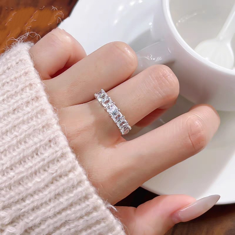 Brand Ins Top Sell Luxury Jewelry Real 100% 925 Sterling Silver Square Radiant White Lab Moissanite Diamond Eternity Stack OL Designer Women Wedding B