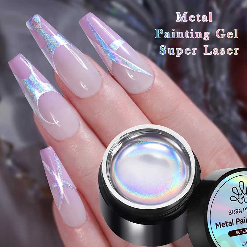 BORN PRETTY Super Bright Metallic Gel Nail Polish Liner Painting Silver Glitter Effect Soak Off Drawing Metal Gel DIY SalonT251127