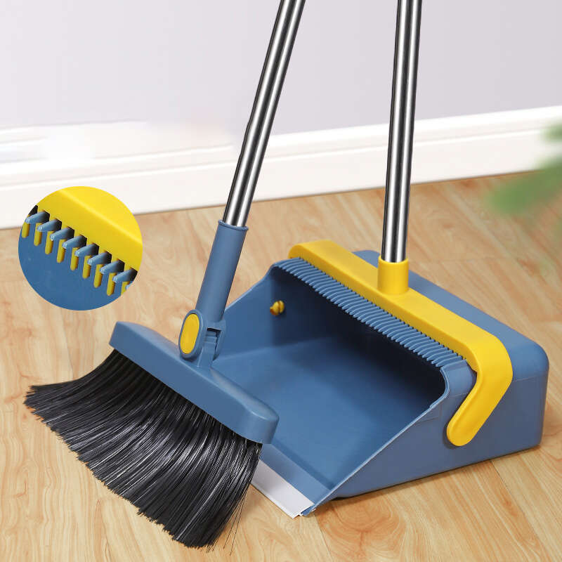 Foldable broom dustpan set 2-piece set, double comb tooth design, more effort-saving hair cleaning