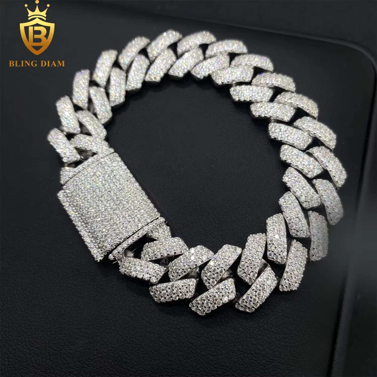 925 Sterling Silver Ice Out 14MM Moissanite Diamond Cuban Chain HipHop Bracelet Cuban Chain for Men Jewelry