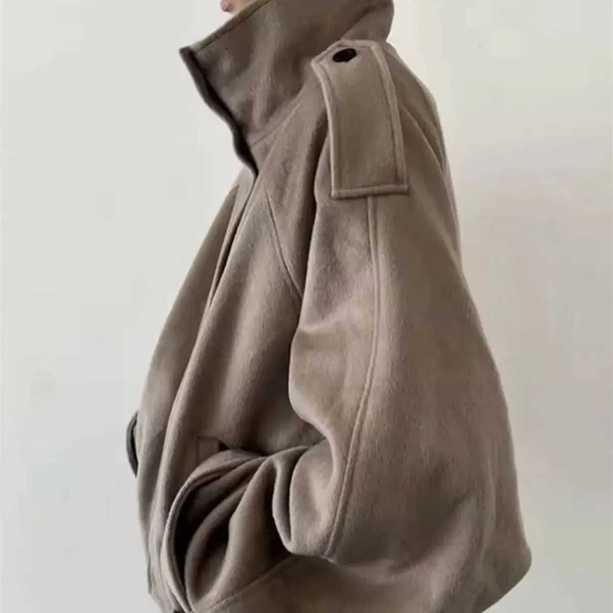 Fashion Stand Neck Loose Jacket Women 2025 Autumn Winter New Casual Coats Lady Long Sleeve Elegant Tops Street Bomber JacketsXJ251127