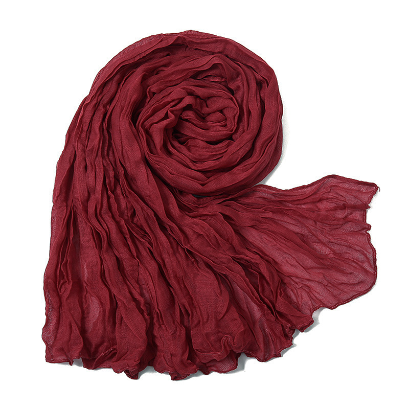 K536 2024 new European and American style foreign trade solid color wrinkle scarf simple and easy to match fashionable cotton and linen scarf gauze sc