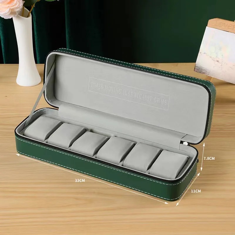 Jewelry Pouches 6/10/12 Slot Green Inside Gray Watch Pillow Storage Bag Zipper Box Portable Home Travel Organizer