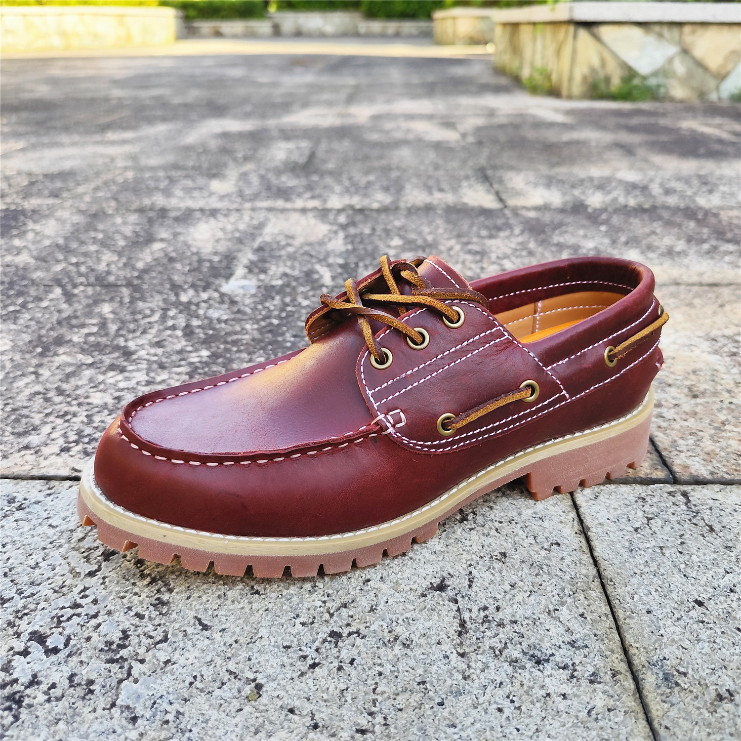 High quality slotted genuine leather boat shoes retro handmade sewn shoes mens casual shoes 240824