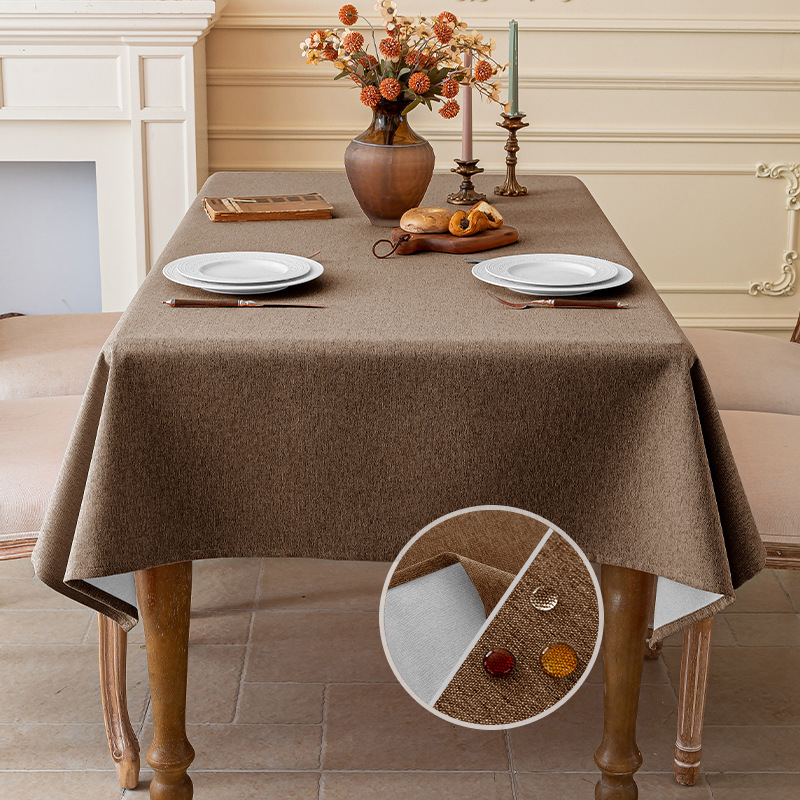 A838 waterproof and dustproof solid color cotton and linen three-proof tablecloth new Chinese rectangular tablecloth coffee table tablecloth