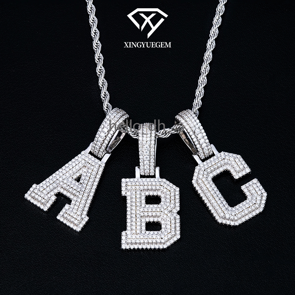 Wholesale Hip Hop Jewelry Iced Out 925 Sterling Silver Vvs Diamond Mossanite Moissanite A-Z Initial Letter Pendant for Men Chain