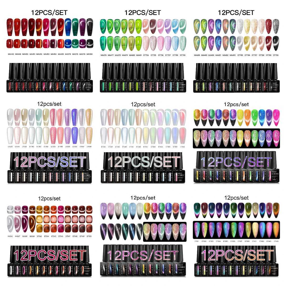 12pc Cat Magnetic Nail Gel Polish Set HEMA Free Moonlight Glitter 9D Magnetic Nail Supplies Vernis Long Lasting UV/LED ManicureT251127