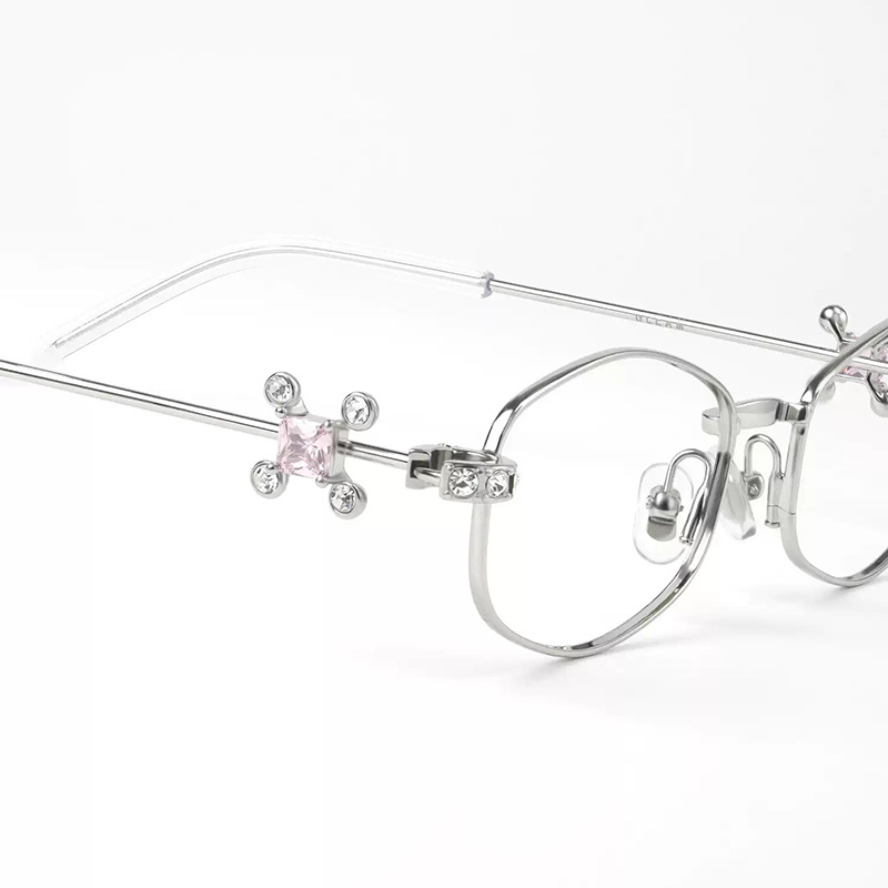 Women's Men's Frameless Glasses Frame For Women Oval Diamond-studded Personality Plain Ultra-light Glasses Shortsightedness