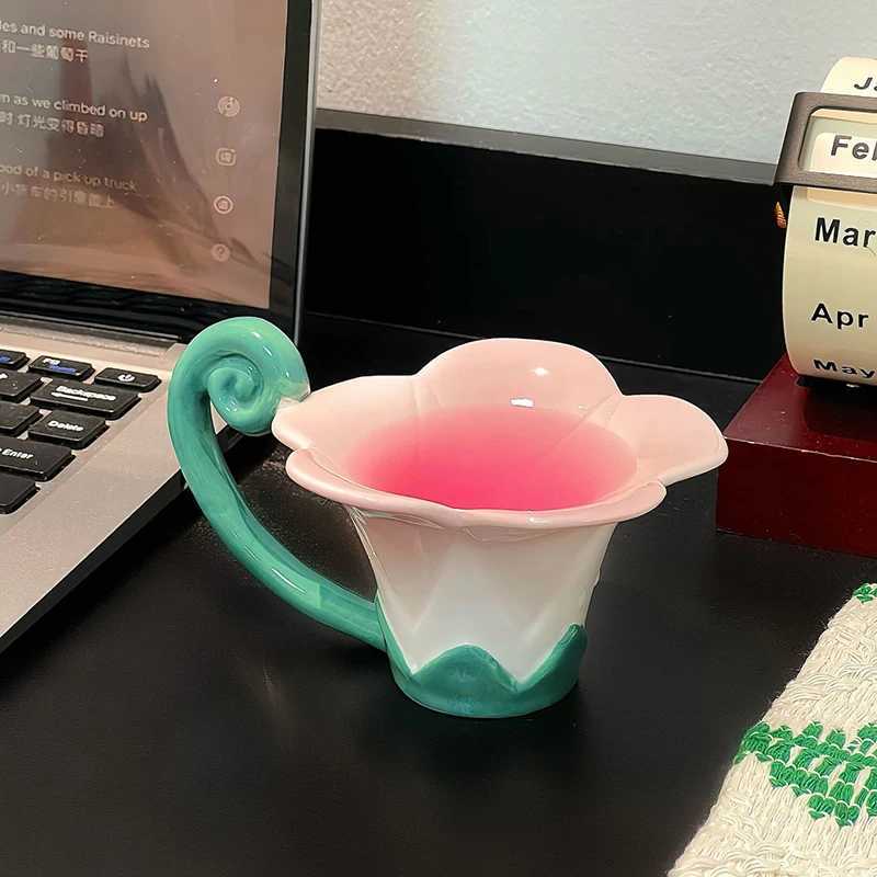 European Flower Ceramic Coffee Cup Exquisite Breakfast Milk Mug English Afternoon Tea Flower Tea Mug Embossed Flower Cup Gifts C251127