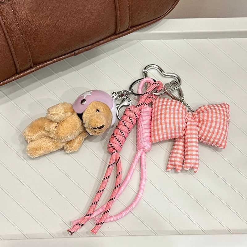 New Helmet Bear Bag Pendant Woven Rope Bow Phone Key Ring DIY Bag AccessoriesT251127