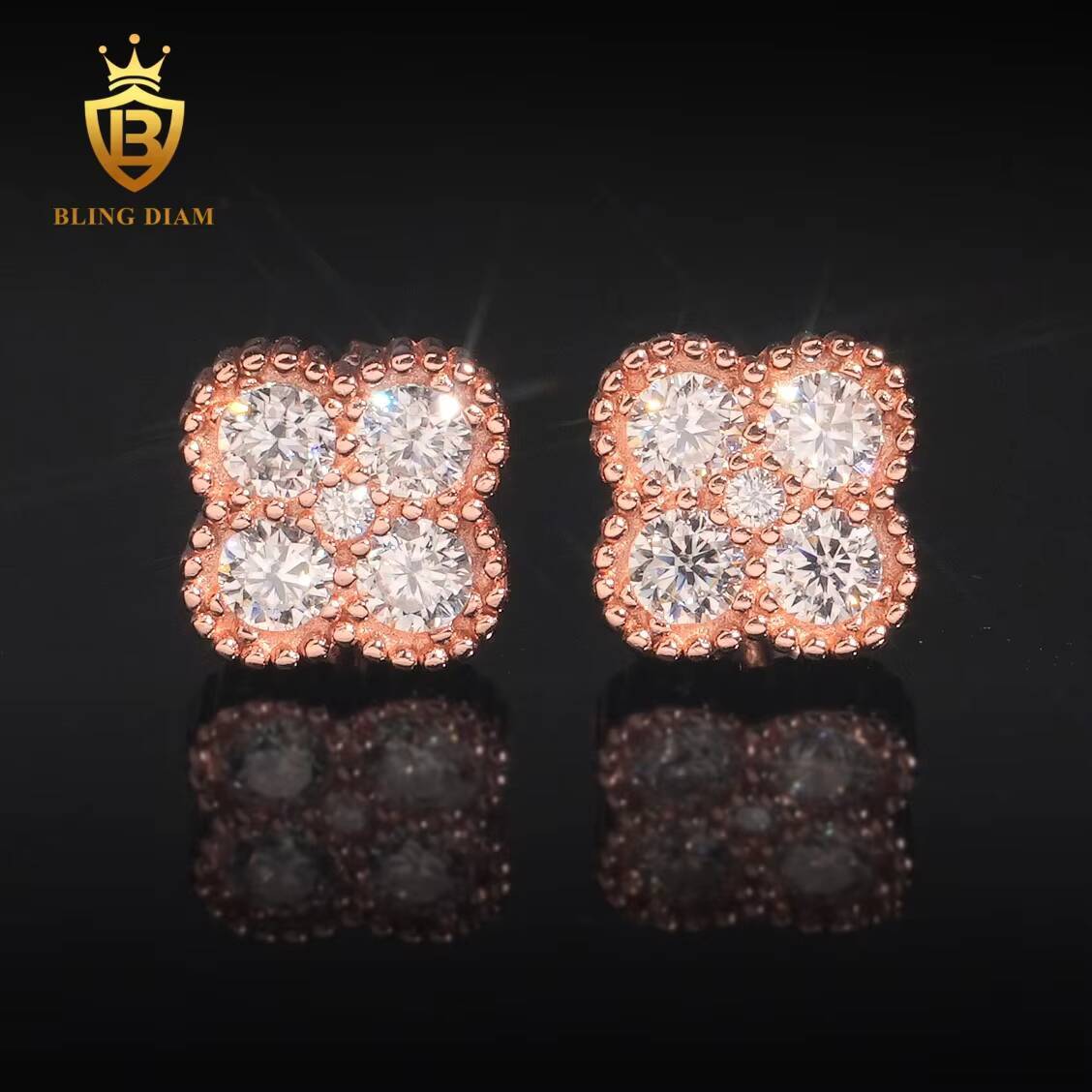 Wholesale Jewelry 925 Sterling Silver Vvs1 Moissanite 4 Four Leaf Clover Stud Earrings Rose Gold Plated Gra Certificate