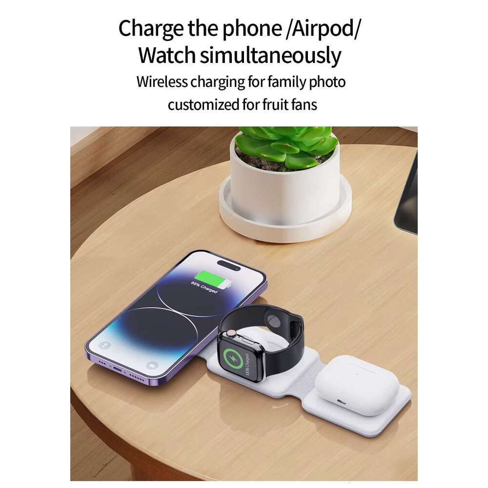 Wireless charger fast three in one 15W multi device magnetic charging compatible with Apple The base bracket is a foldable charging pad