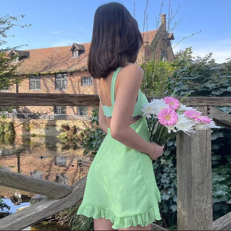 Vestidos Elegant Para Strapless Solid Color Cut Ultra Thin Sling Dress Sexy Backless Ruffle Edge Dress for Women 250427
