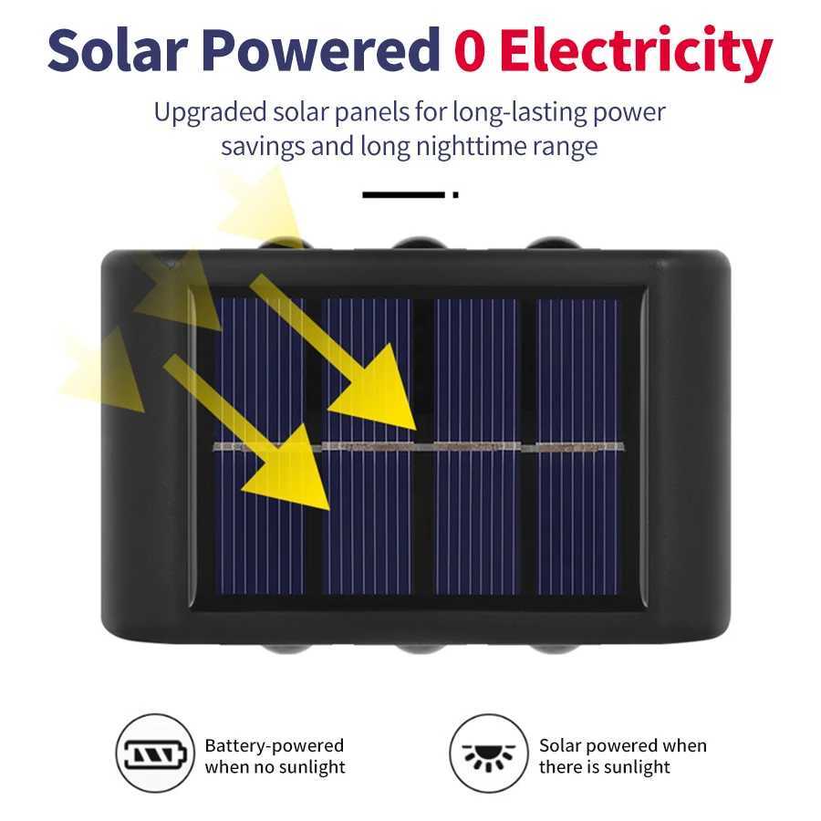 4/6/8/10LEDs Solar Wall Lamp Yard Street Decor Light Outdoor Waterproof Up and Down Luminous Lighting Garden Landscape LampM251127