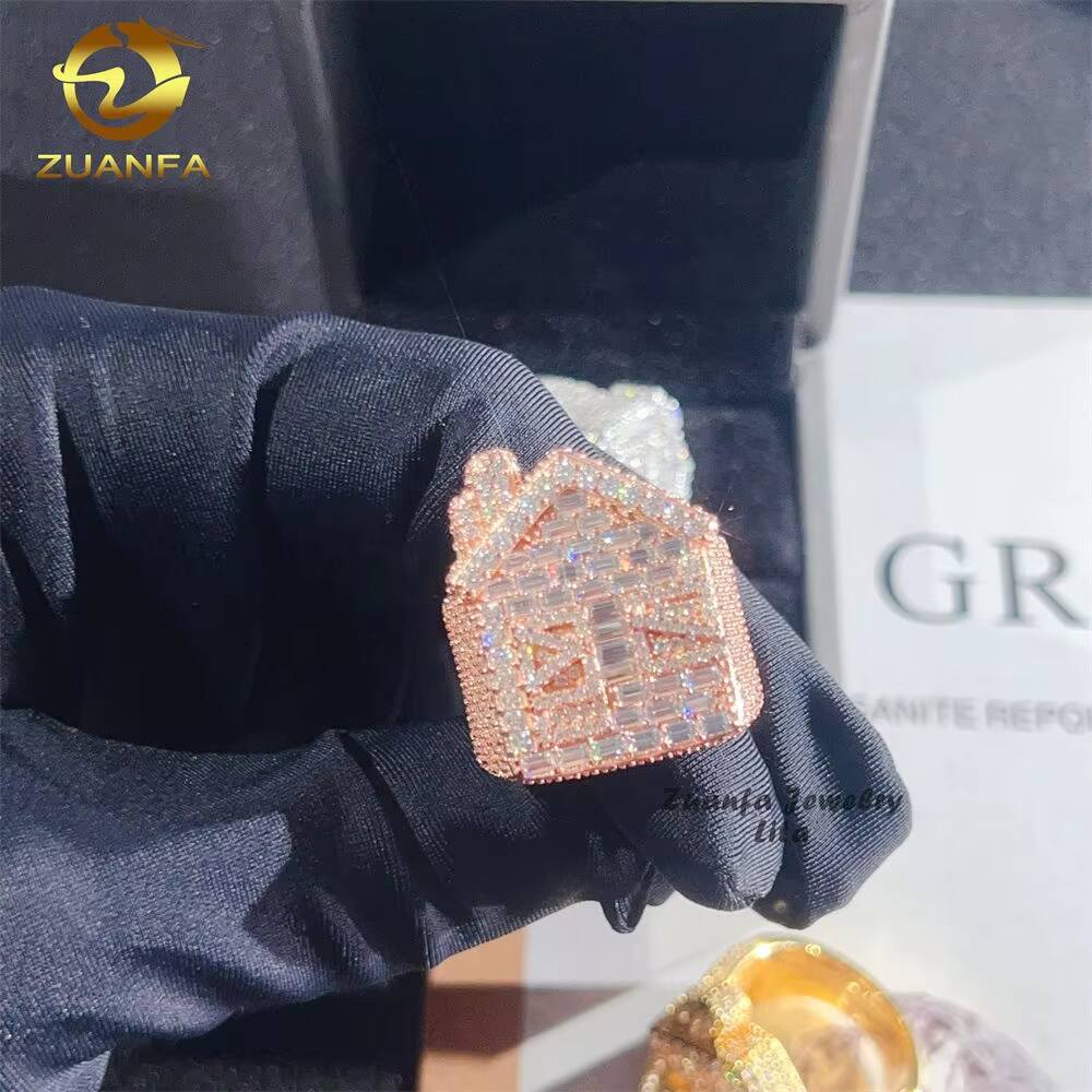 Custom Made House Ring Pass Diamond Tester 925 Sterling Silver Baguette Hip Hop Moissanite Rings