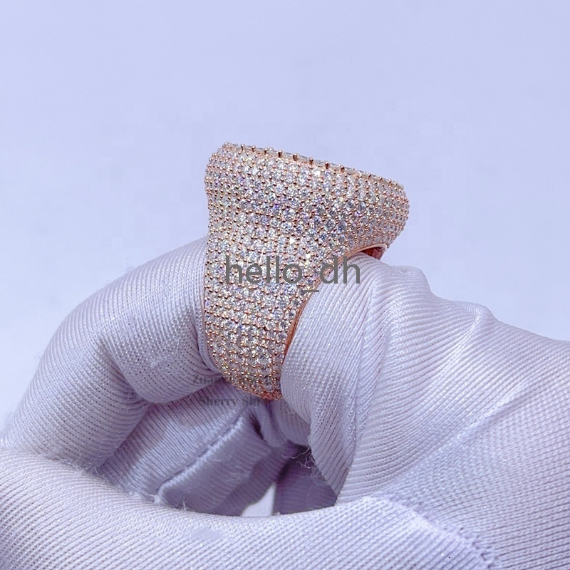 Luxury Gra Certificated Rose Gold Iced Out Hip Hop Moissanite Ring Men Vvs