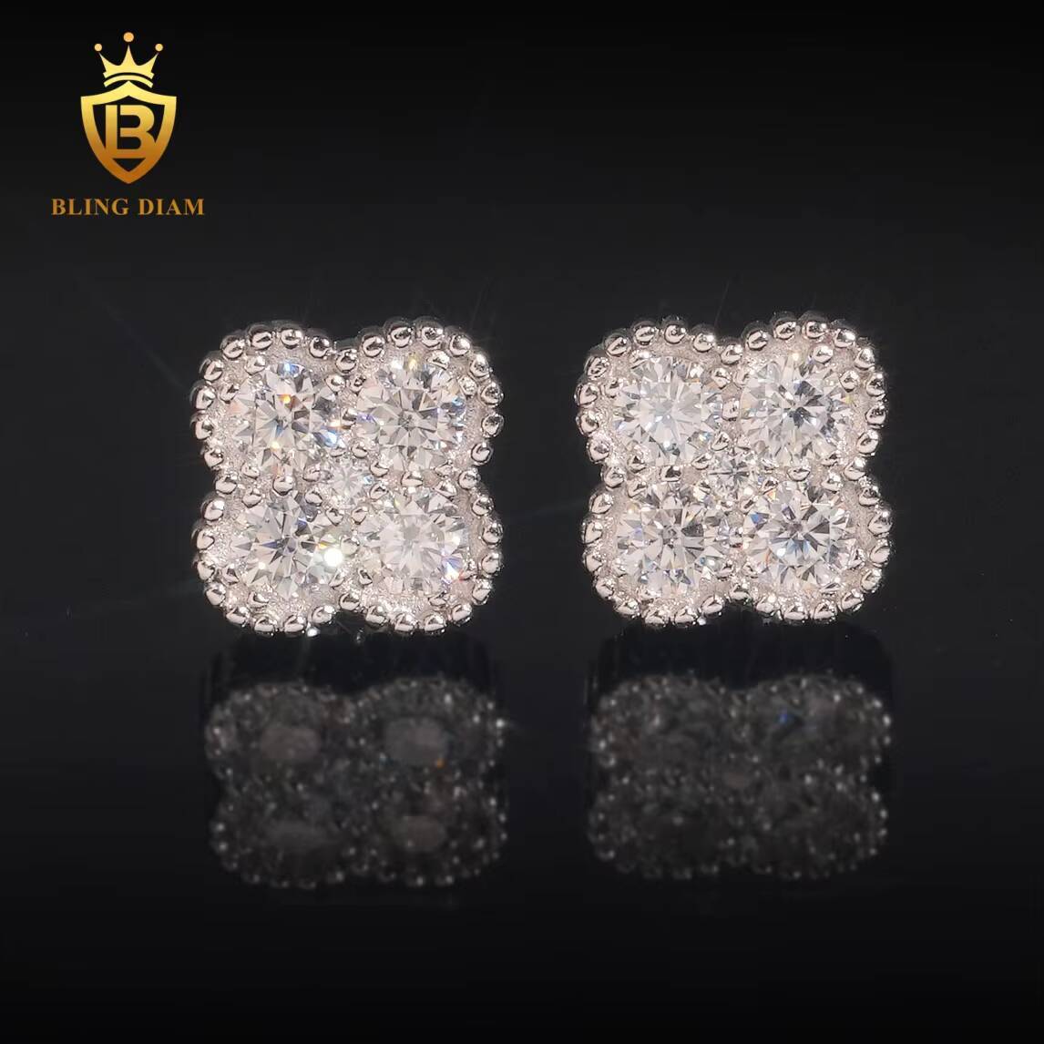 Wholesale Jewelry 925 Sterling Silver Vvs1 Moissanite 4 Four Leaf Clover Stud Earrings Rose Gold Plated Gra Certificate
