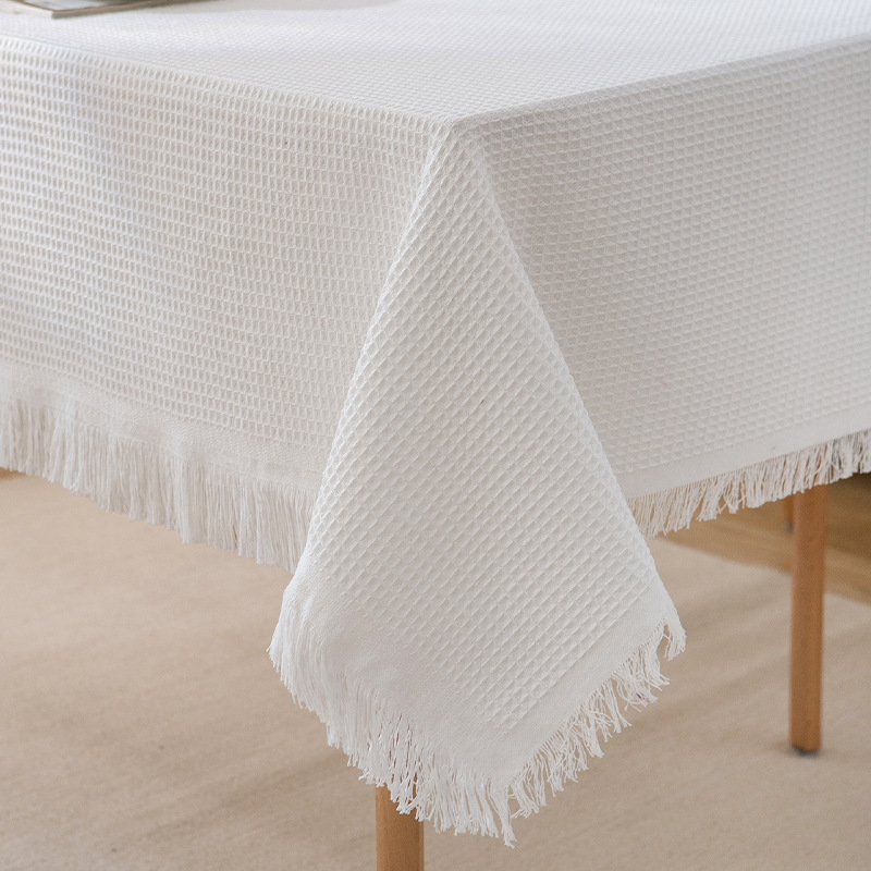 A840 cream wind tassel cotton yarn tablecloth photo atmosphere dustproof table cloth rectangular decorative coffee table cover towel non-slip