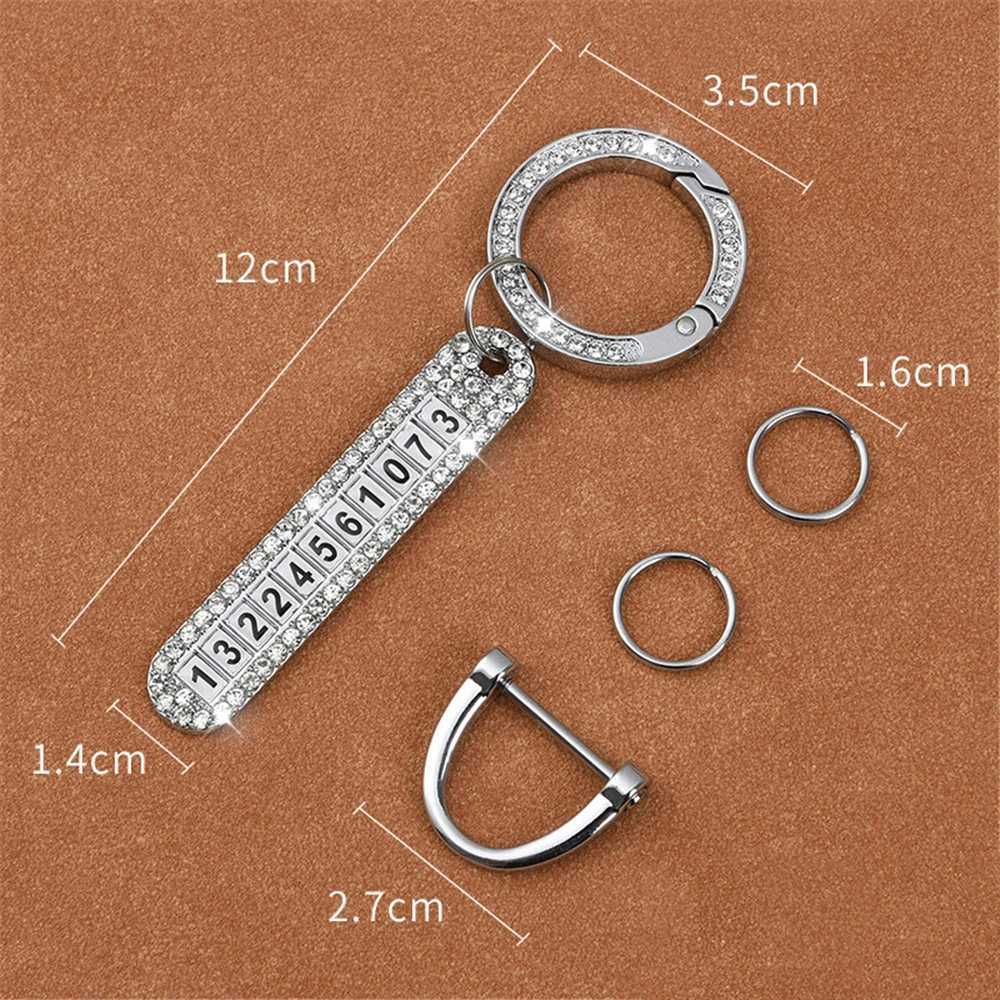 1pc Phone Number Tag Keychain Luxury Rhinestone Anti-lost Metal Key Chain Women Men Buckle Car Keyring Holder Jewelry GiftsT251127