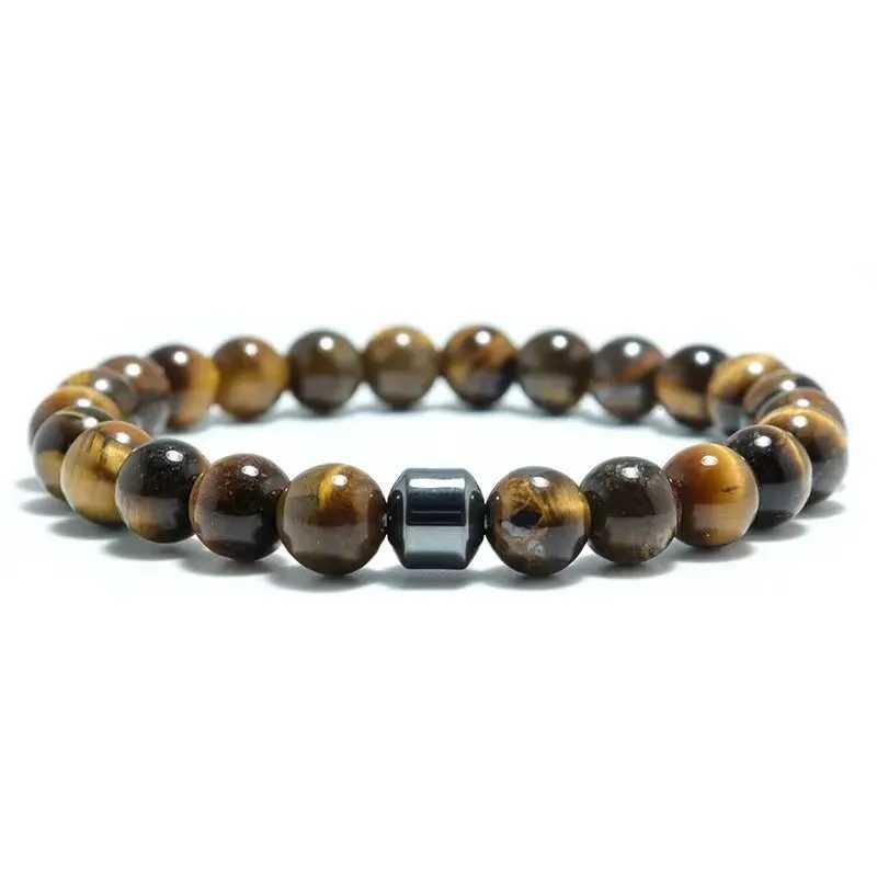 Beaded tiger eye stone volcanic stone map stone 8mm mens magnet C251105