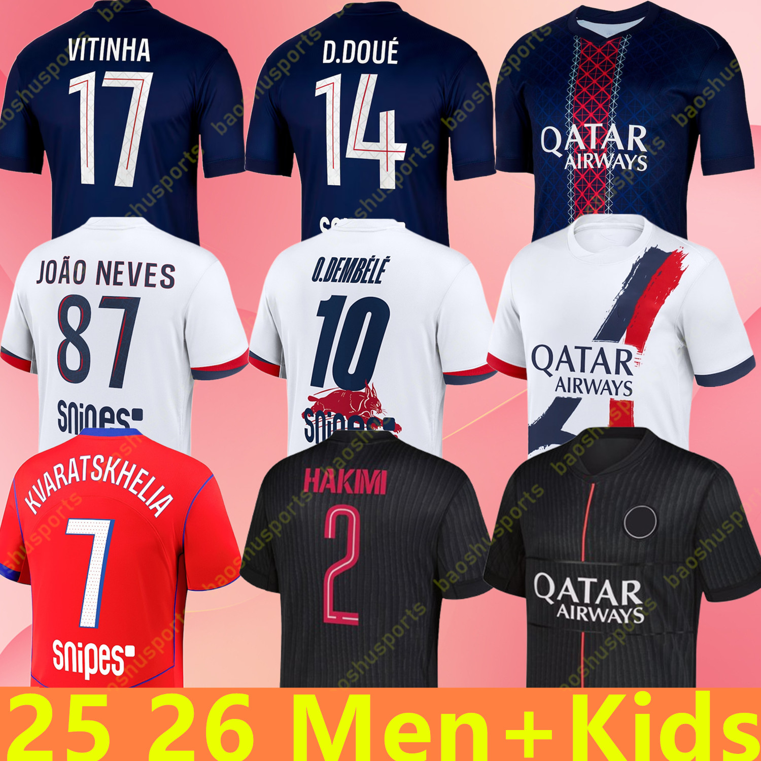 2025 2026 maillot de foot Kvaratskhelia soccer jersey CHEVALIER JOAO NEVES HAKIMI football shirt 25 26 hommes BARCOLA VITINHA Zaire-Emery O.Dembele PARIS final D.Doue