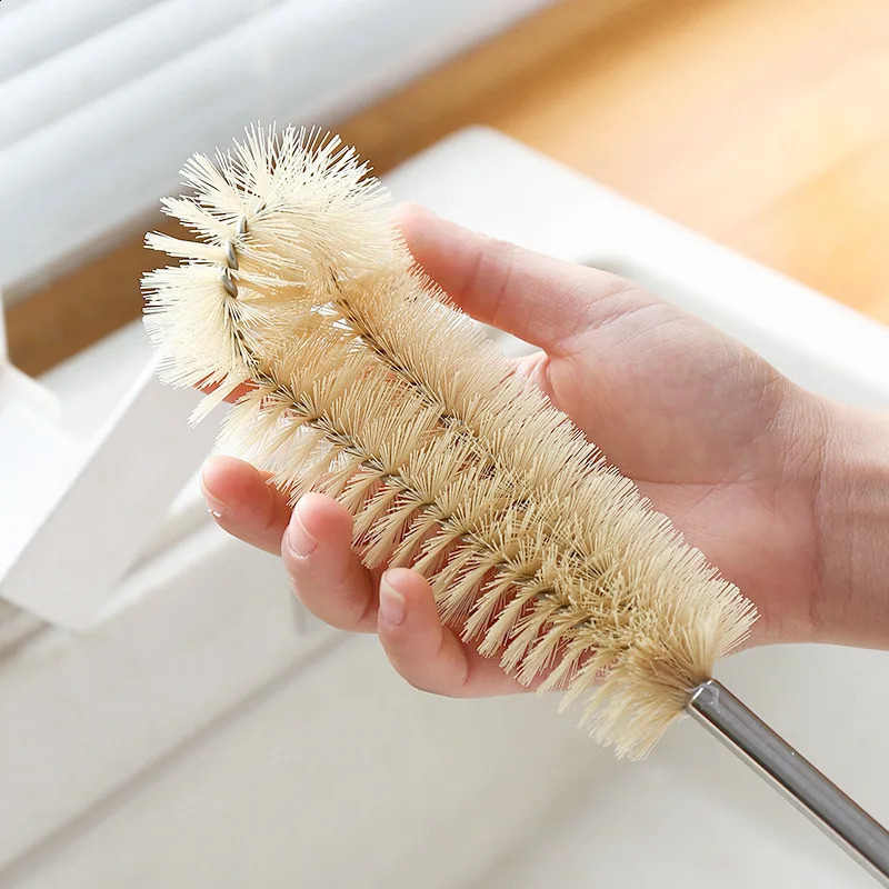 Bottle cleaning brush with long wooden handle water bottle natural bristle kitchen scrub 250425