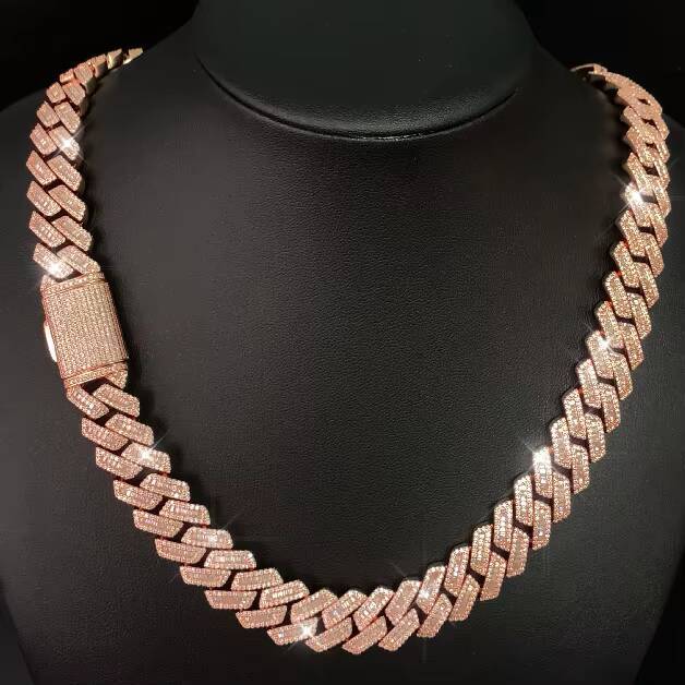 15mm Baguette Moissanite Cuban Iced Out 925 Silver Hiphop Men Vvs Moissanite Cuban Link Chain for Men Gifts Daily Wear
