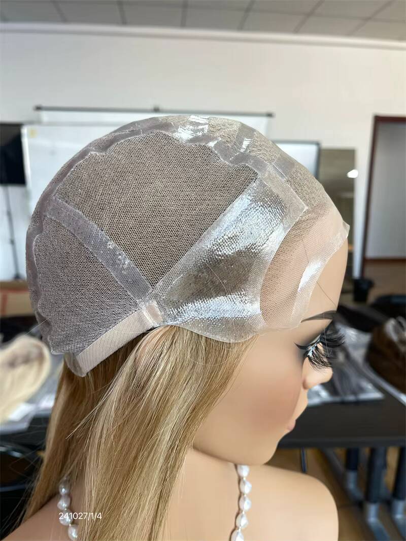Customized Salon Color Blonde Highlight Super Thin Skin Silk PU Silicone Medical Lace Wig Glueless Full Lace Wig Cap