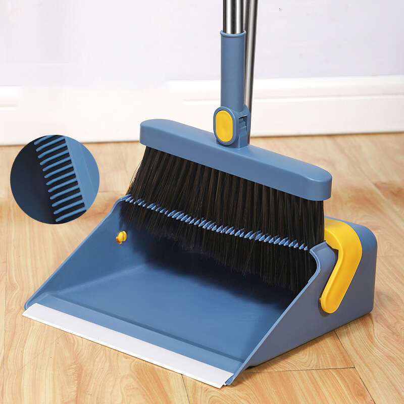 Foldable broom dustpan set 2-piece set, double comb tooth design, more effort-saving hair cleaning