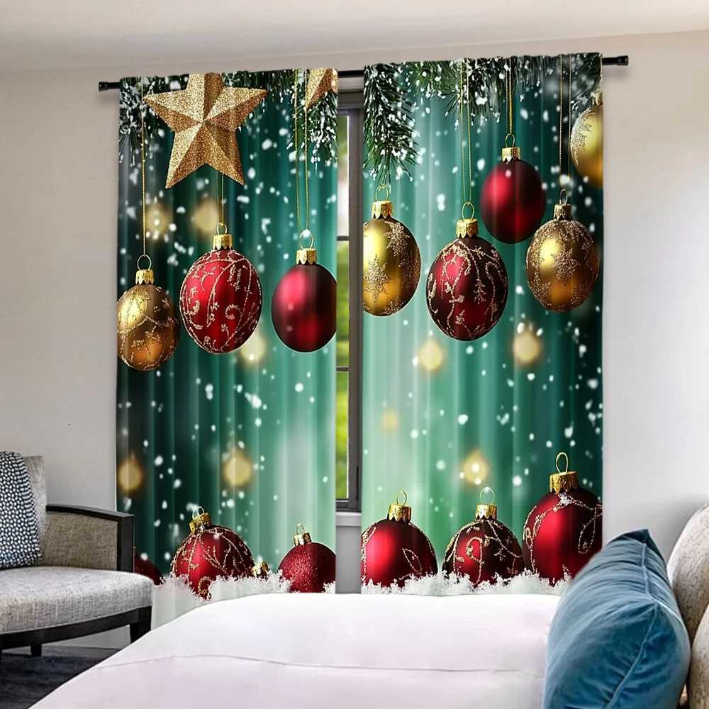 Curtain Christmas 2D flat printing 2pcs Merry Christmas Curtains Christmas tree3 Digital Printed Polyester Drapes Non fading Festive Holiday for Y2511