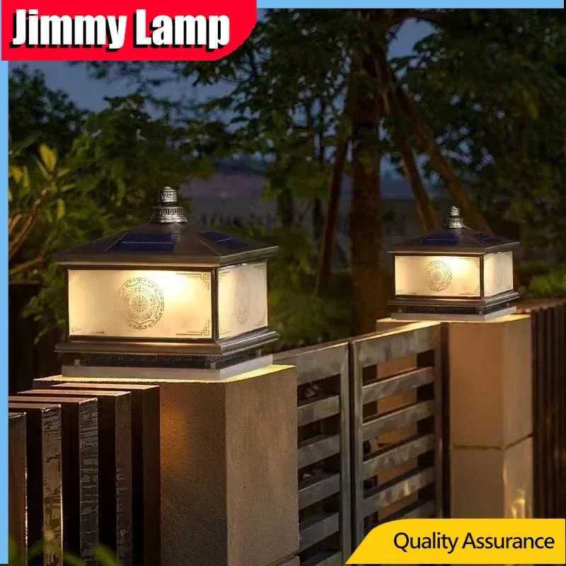 Outdoor Solar Wall Lamp Retro Chinese Brass Column Light LED Waterproof IP65 Home Villa Courtyard Entrance Post Lighting SystemM251127